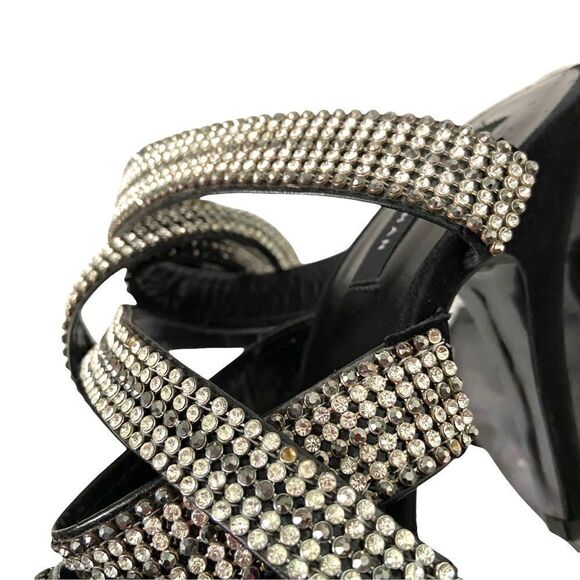 Zara Black Velvet Sandals with Rhinestone Strap in Size EU 37 - Picture 11 of 14